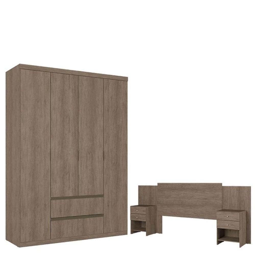 Guarda Roupa Solteiro Nobre 4 Portas Rustic Acetinado ECabeceira Com Mesas De Cabeceira Formosa Rustic - Thb