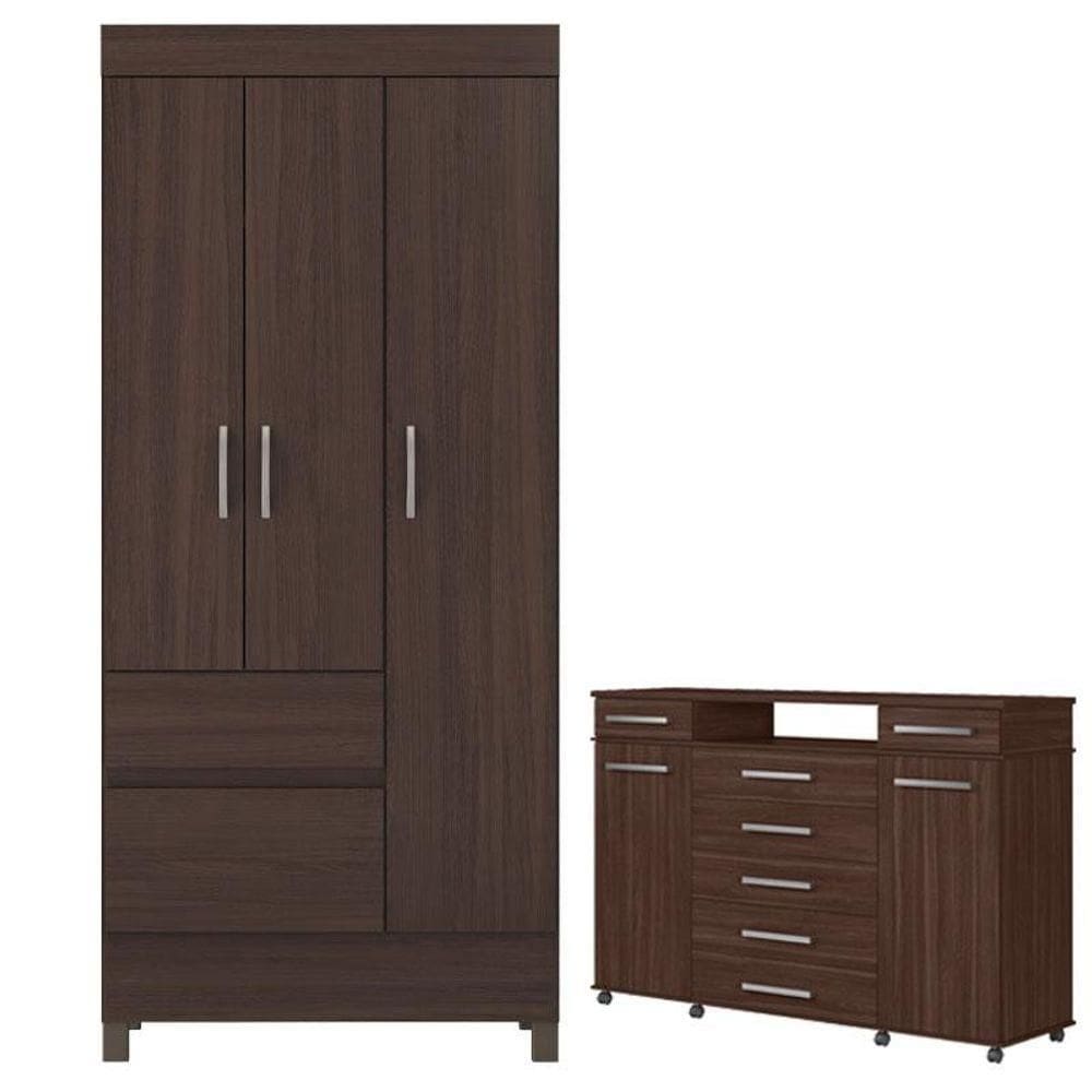 Guarda Roupa Solteiro Com Cômoda London Café - Demóbile