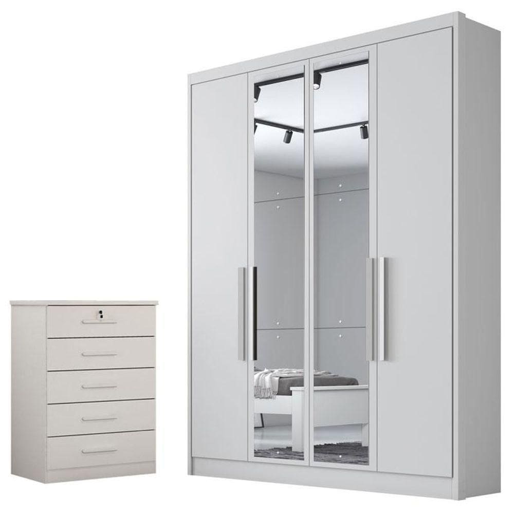 Guarda Roupa Solteiro Sevilha Com Espelho E Gaveteiro Suiça Com Chave Neve - Horizonte