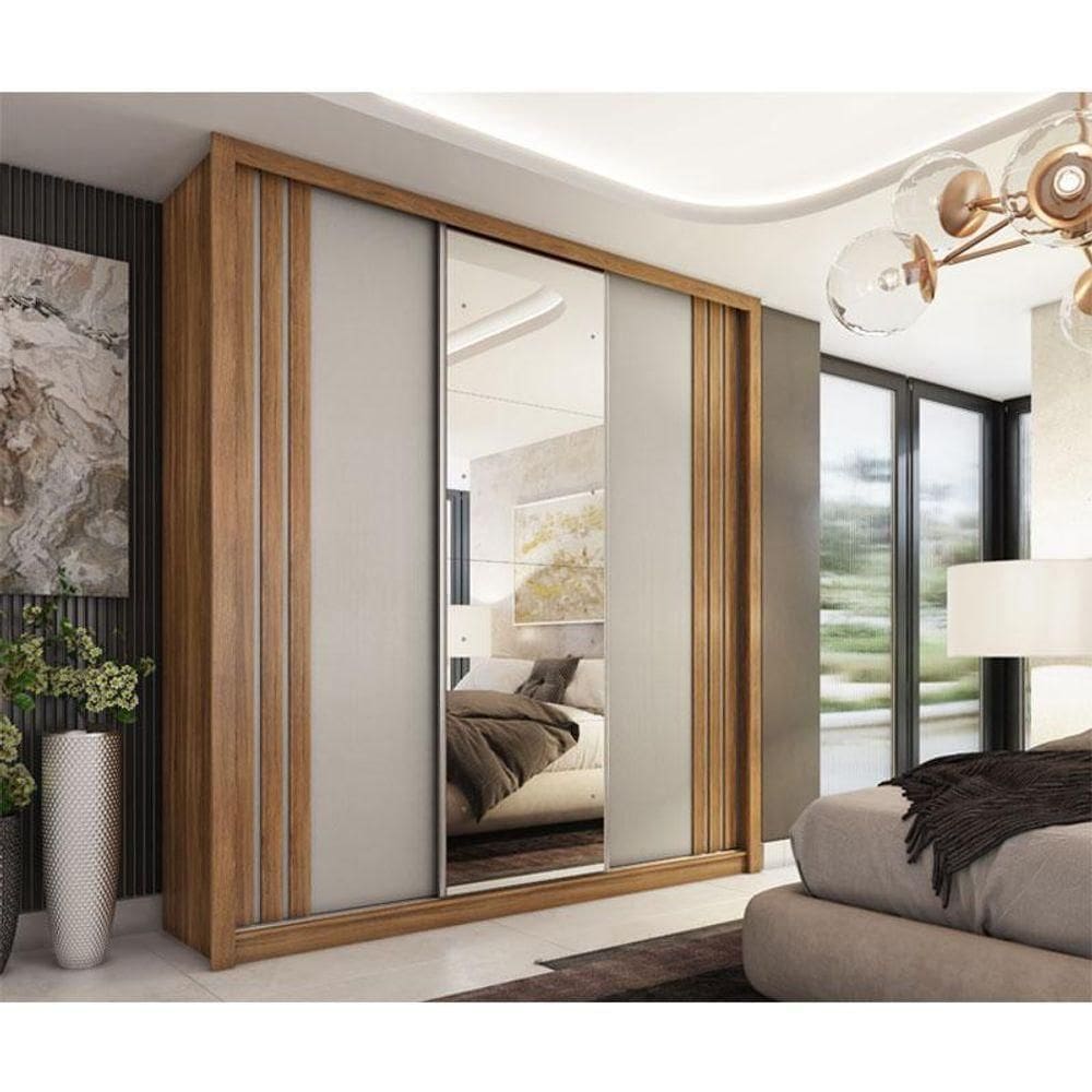 Guarda Roupa Casal Ambiente Moema Amêndola Nude Com Espelho - Demóbile