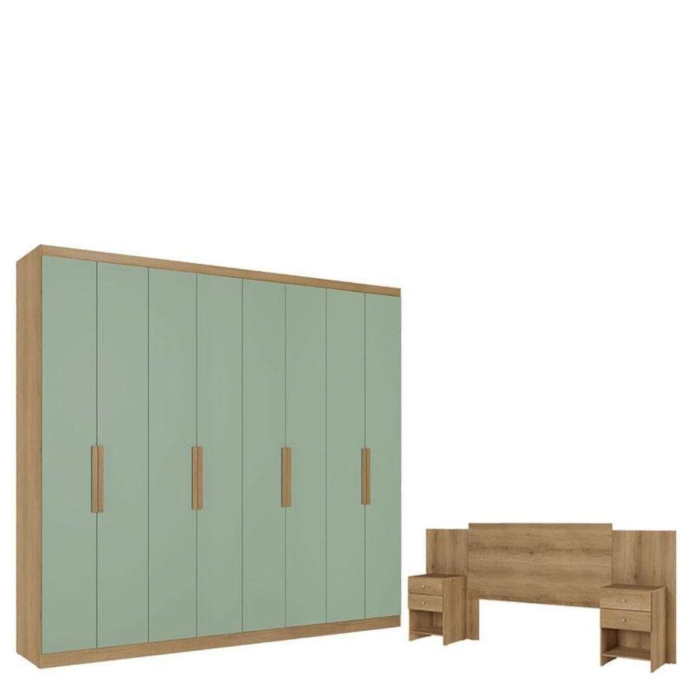 Guarda Roupa Casal Milan 8 Portas Capuccino MentaAcetinado ECabeceira Com Mesas De Cabeceira FormosaCapuccino - Thb