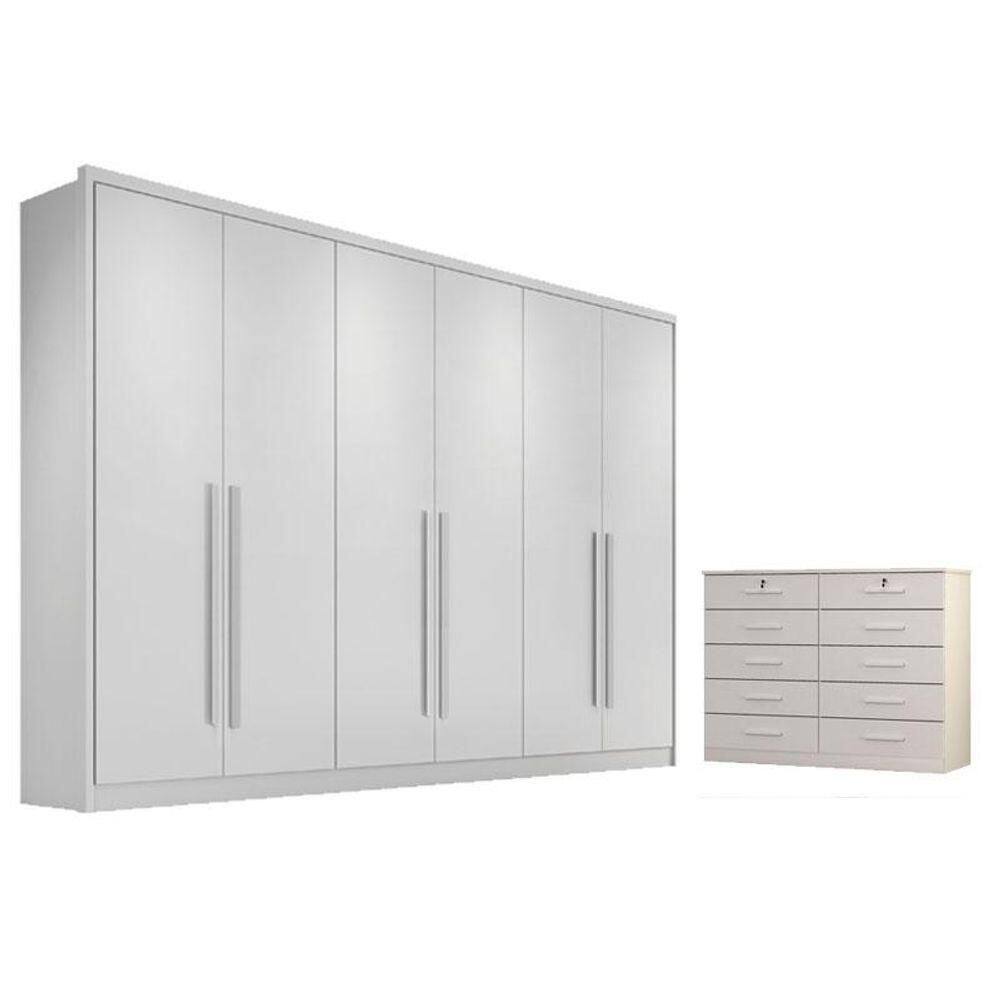 Guarda Roupa Casal Livorno Com Nicho E Gaveteiro Milão Com Chave Neve - Horizonte