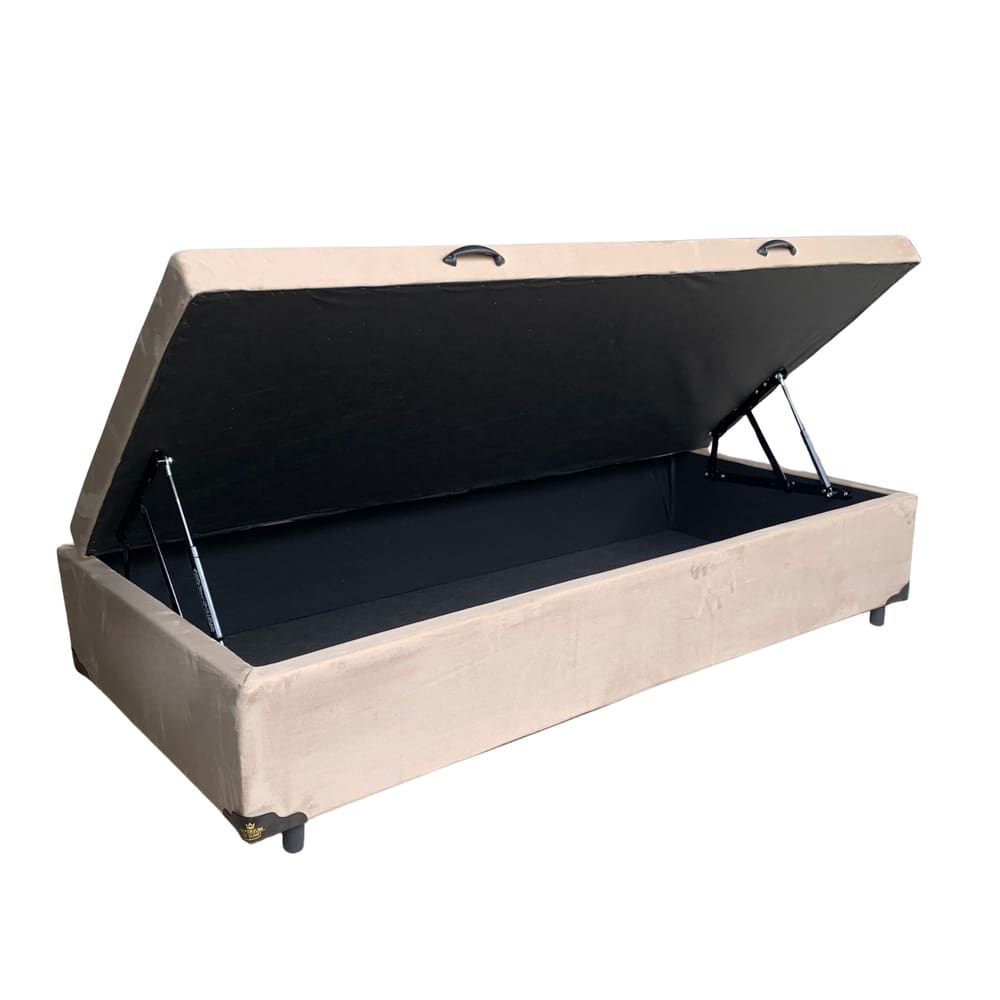 Cama Box Baú Solteiro Suede Bege Com Pistão A Gás - Estrutura Reforçada - Imperium do Sono