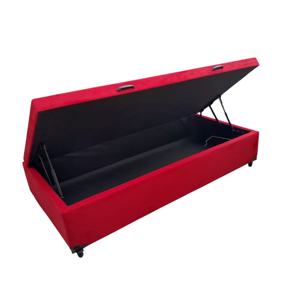 Cama Box Baú Solteiro Suede Vermelho Com Pistão A Gás - Estrutura Reforçada - Imperium do Sono