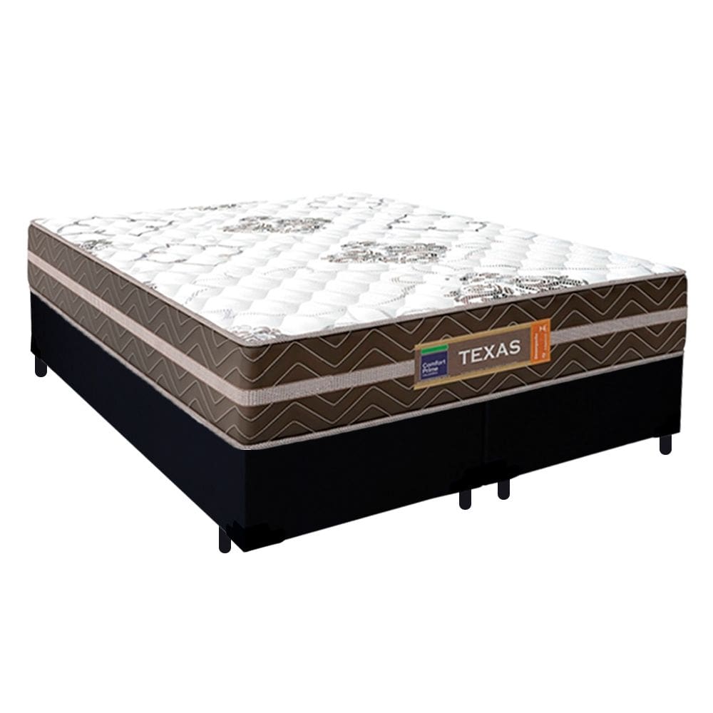 Cama Box Casal Bipartido Suede + Colchão Molas Ensacadas Texas Prime Colchões 138cm - Suporta Até 120kg Por Pessoa
