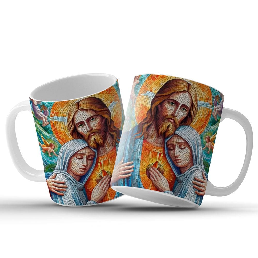 Caneca Jesus Cristo Arte Mosaico Católica Cristã Presente Religioso 325ml