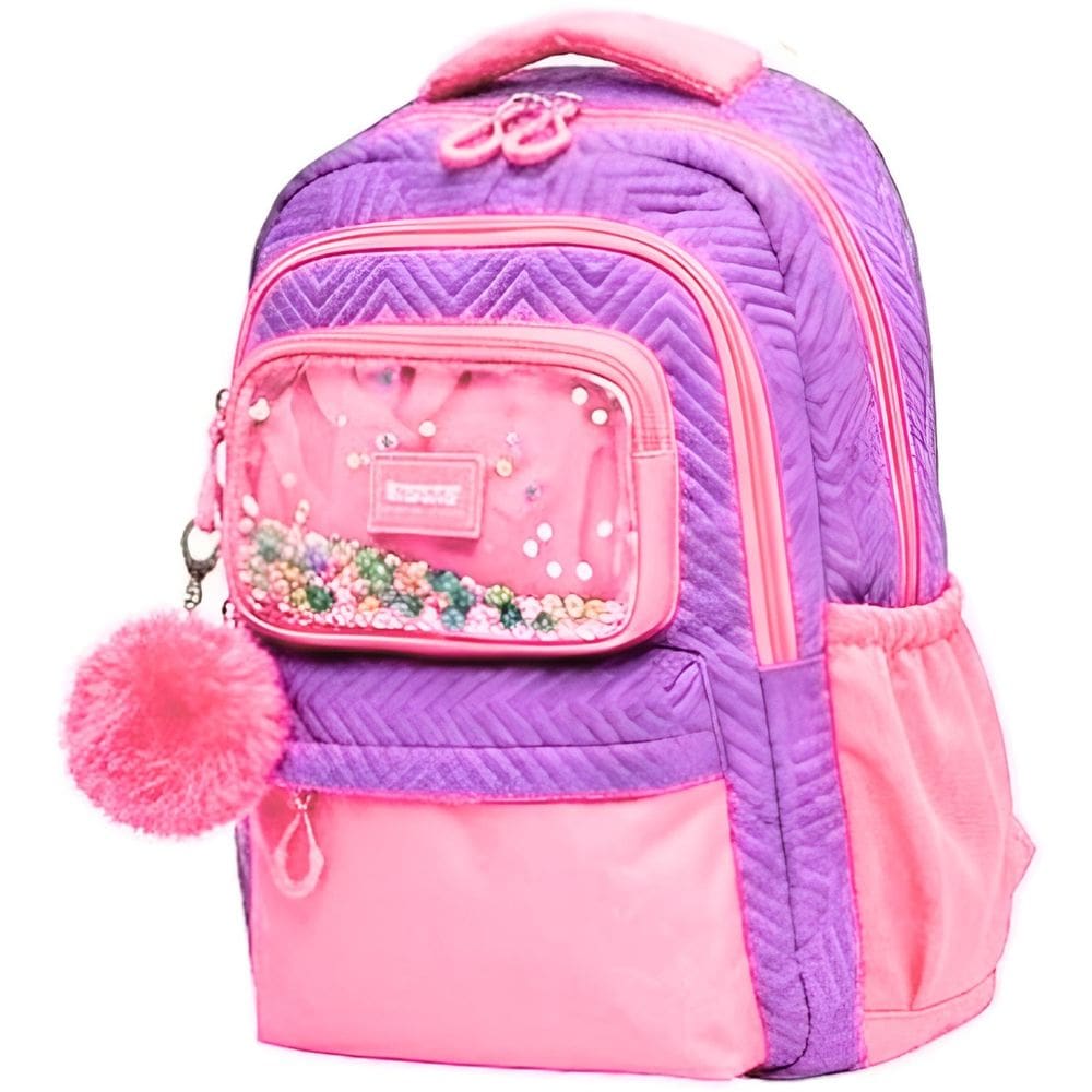 Mochila Escolar Juvenil Chaveiro Pompom Passeio 45 cm Enjoy