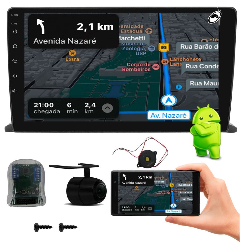 Multimidia 9” Android Grand Siena 2012 a 2021 Android Auto Car Play + Câmera Ré + Interface Comando de Volante