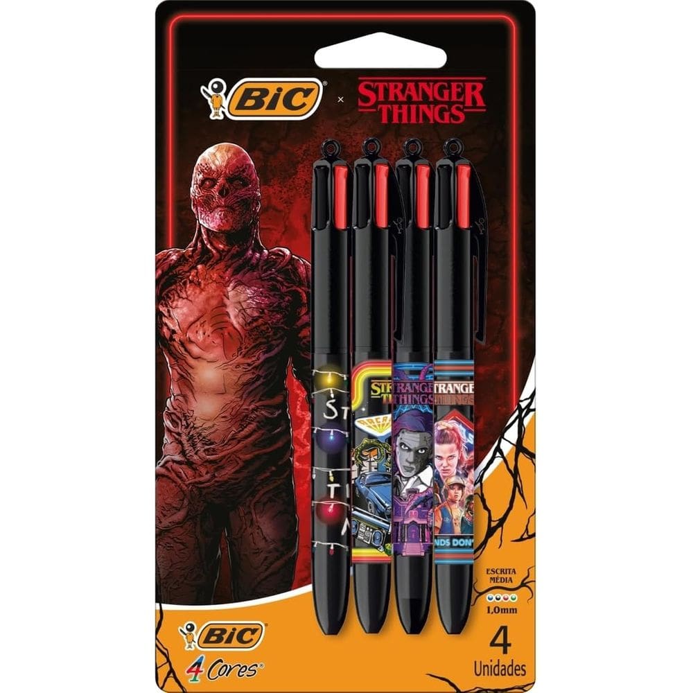 Caneta Stranger Things 4 Cores 4 Unidades 1.0mm Bic