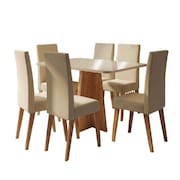 Conjunto Sala de Jantar Mesa 1,60m Moove 6 Cadeiras Linho Milano Viero
