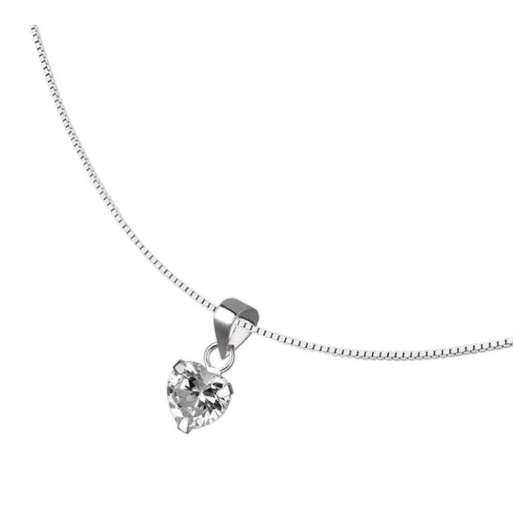 Lindo Colar Ponto De Luz Coração De Zircônia Prata 925