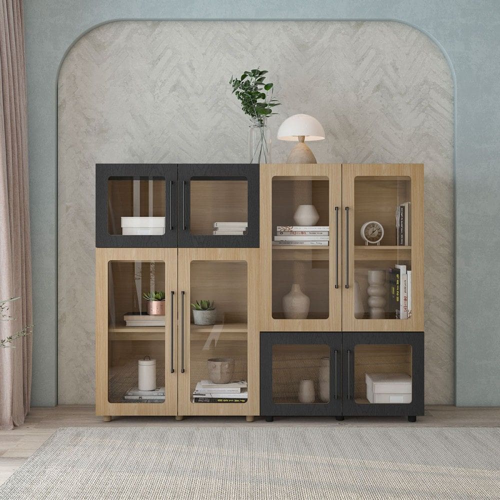 Conjunto Balcão Modulado 8 Portas Mia Riveira/Preto - Pnr Móveis