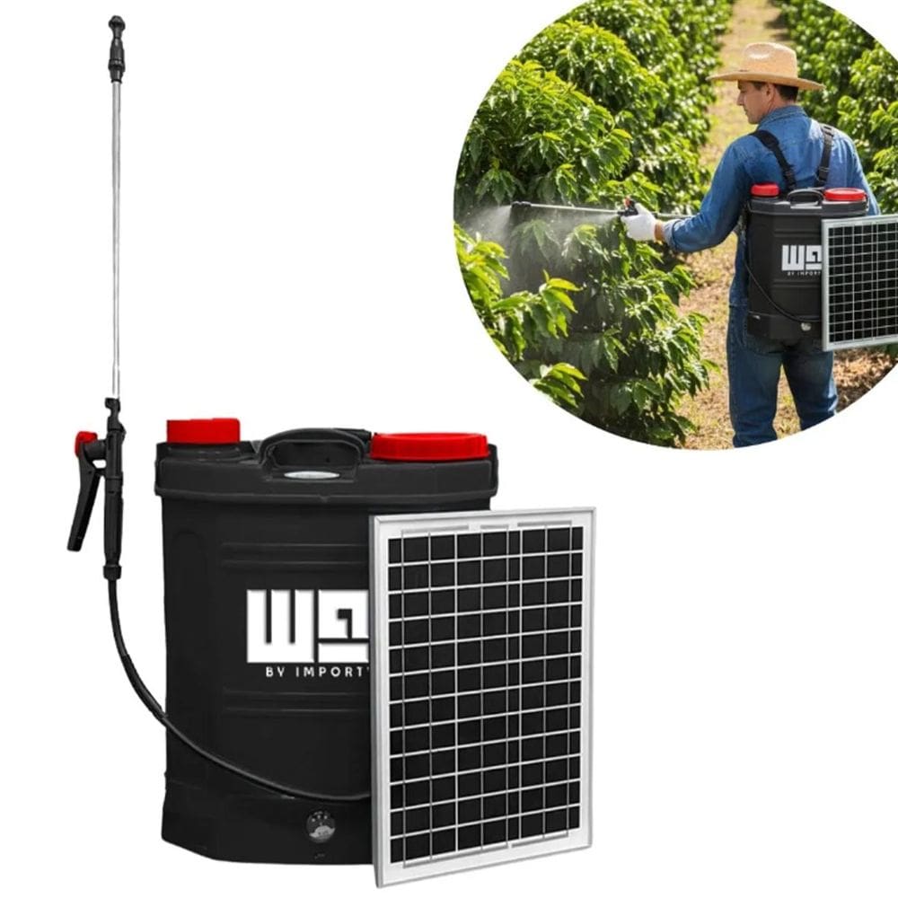 Pulverizador Costal 2x1 20 Litros Elétrico e Painel Solar Bateria 3 Bicos Way IWPCPS20020