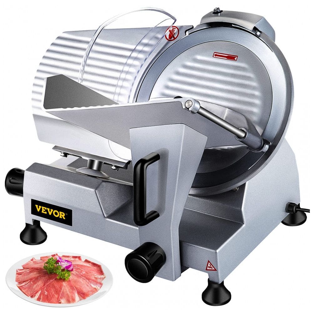 Fatiador de Frios Elétrico Semiautomático de Aço Carbono, 420W, 110v, VBENLEM Meat Slicer 12 inch, Prateado