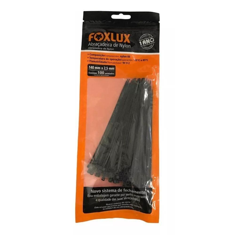 Abraçadeira De Nylon Foxlux 140mmx2.5mm Preto