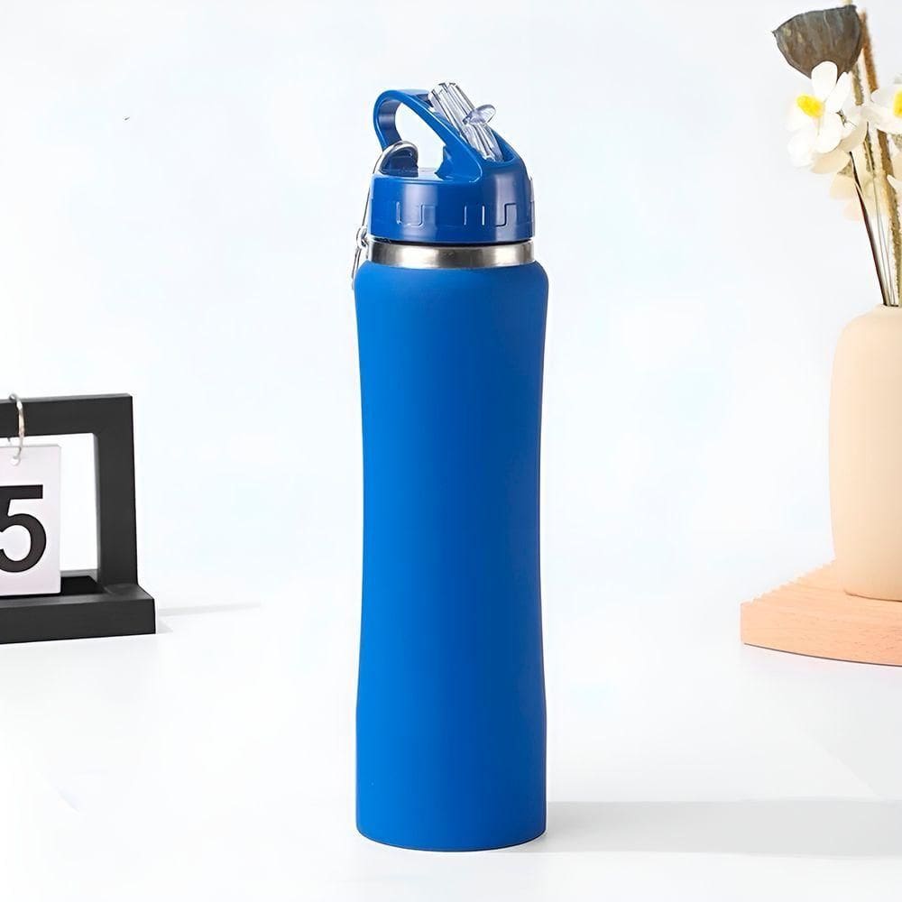 Garrafa Térmica De Bico Canudo Chaveiro 750ml Aço Inox azul