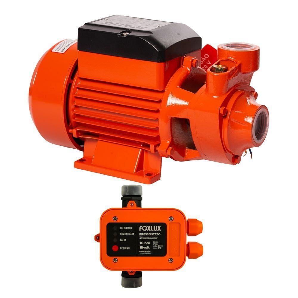 Kit Bomba D`água Periférica 1-2cv 220V + Pressostato Foxlux