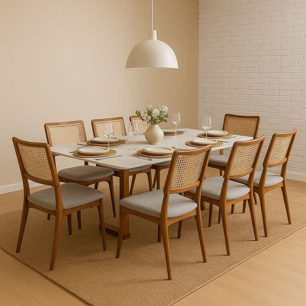 Sala De Jantar Madeira Vidro 8 Cad 2,20x1,10m Altiva Solare