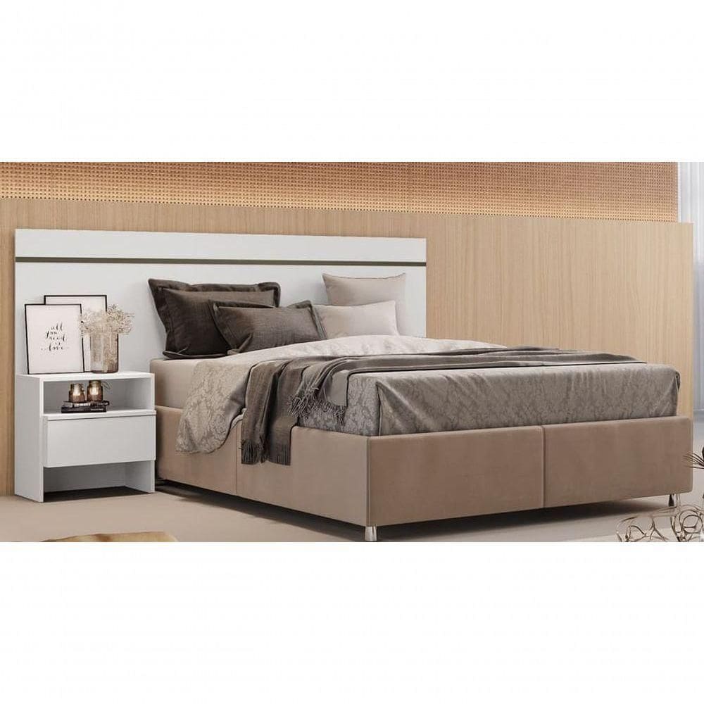 Cabeceira Para Cama Box Casal Com 1 Mesa De Cabeceira - Volga-branco - Móveis Horizonte