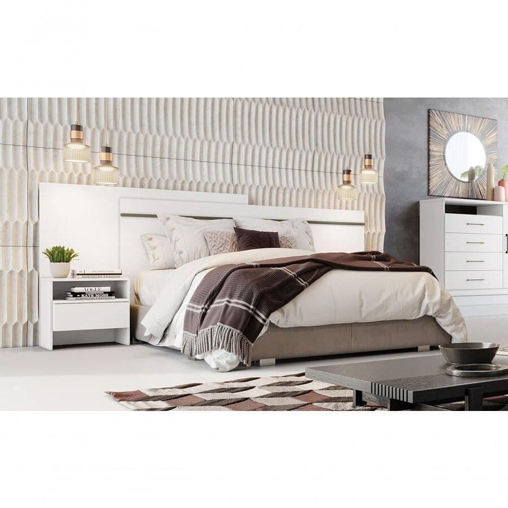 Cabeceira Para Cama Box Casal Com 2 Mesas De Cabeceira - -branco - Móveis Horizonte
