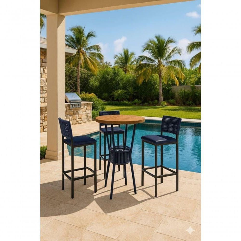 Mesa Bistrô Redonda Com Cooler 3 Banquetas Náutic - Solara