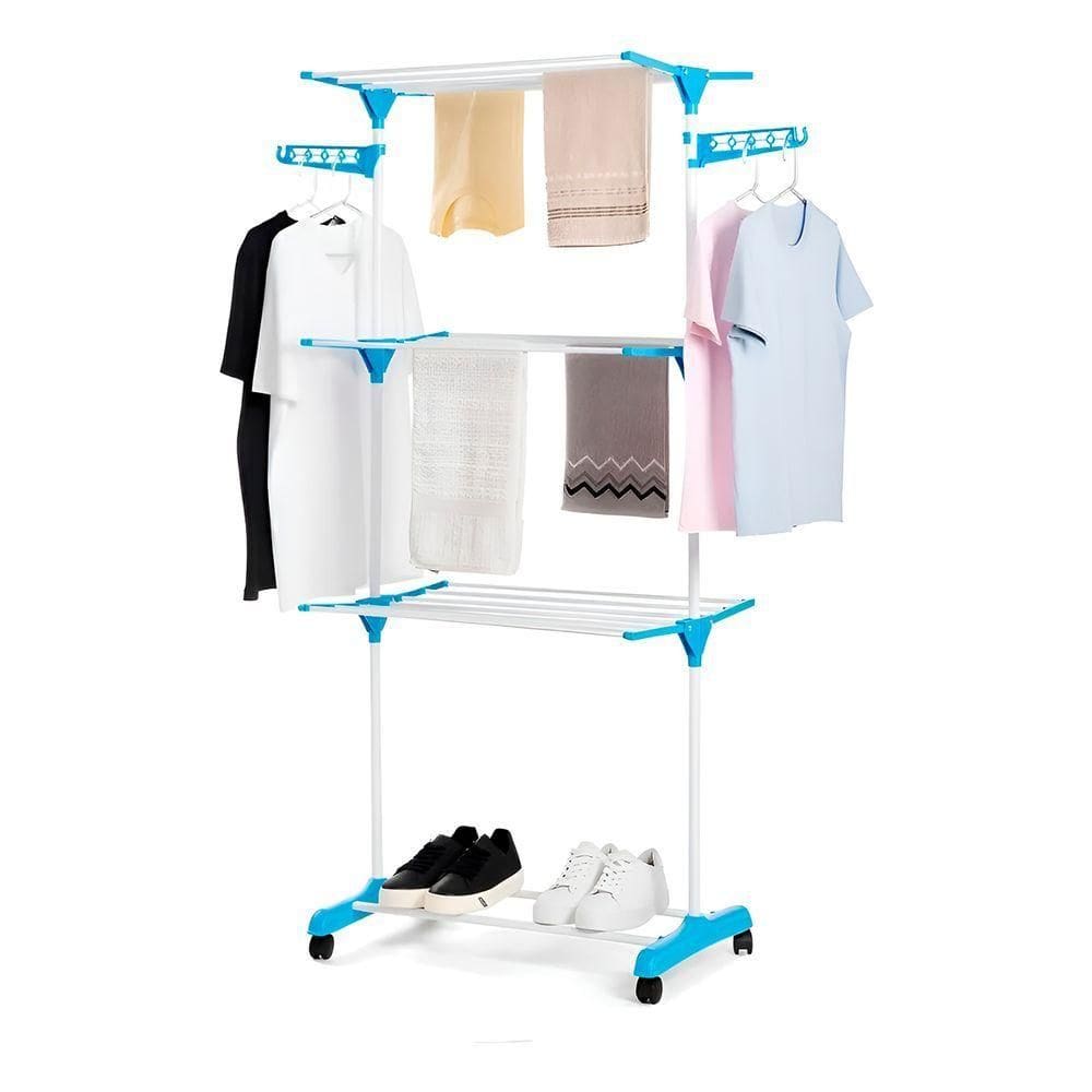 Varal De Roupa Dobrável Cabideiro 3 Andares Portátil - Vertical Compacto Com Rodas