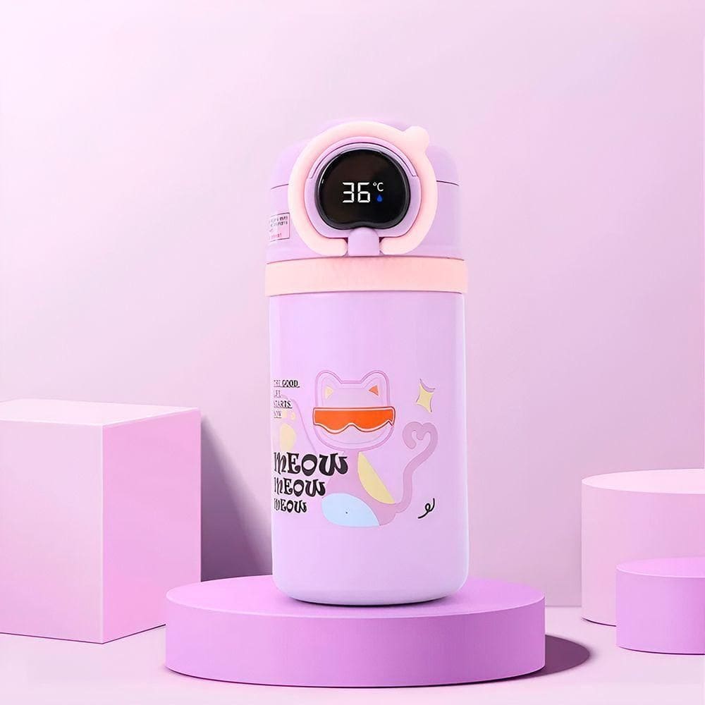 Garrafa Squeeze Copo Térmico Infantil Tela Digital Termômetro lilás