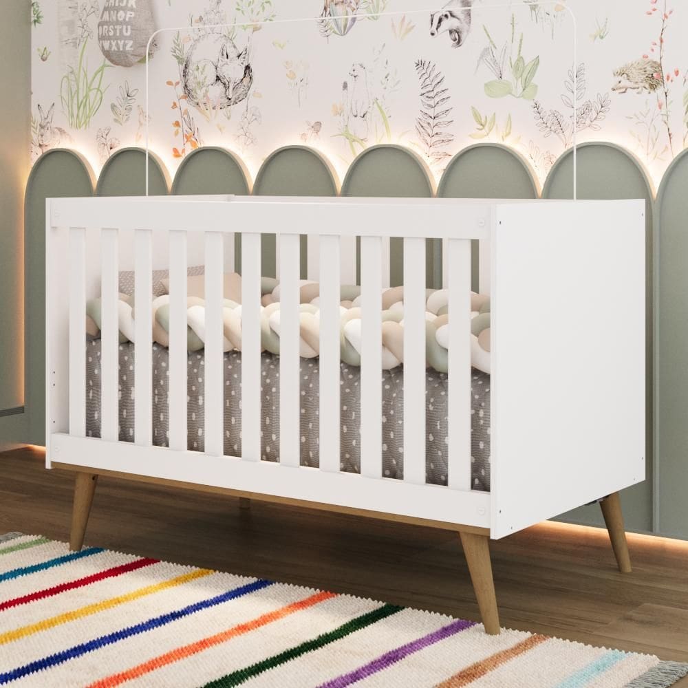 Berço Americano 3 em 1 Retrô Pé Palito Mini Cama Mini Sofá Ludmila MDF Branco Carolina Baby