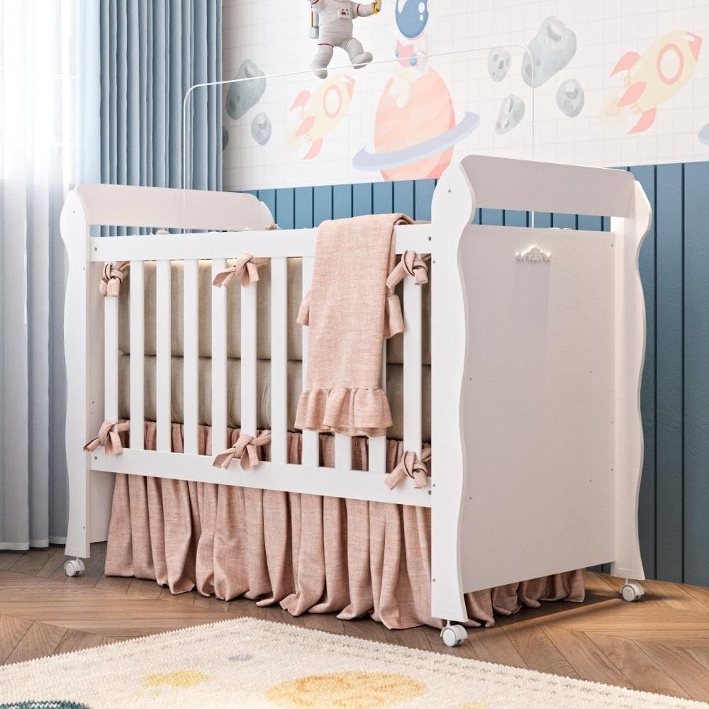 Berço Americano Marquesa Mini Cama Provençal Lisa 100% MDF Branco Carolina Baby
