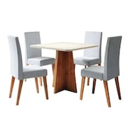 Conjunto Sala de Jantar Mesa Quadrada 0,90m Moove 4 Cadeiras Linho Milano Viero