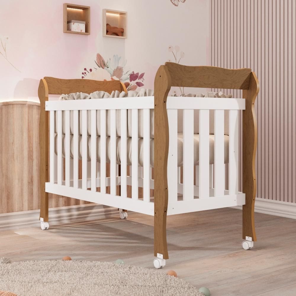Berço Americano Marquesa 3 em 1 Mini Cama Lila 100% MDF Branco Bétula Carolina Baby