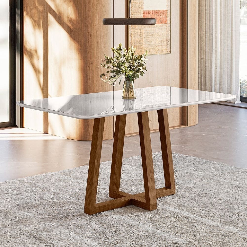 Mesa de Jantar 160cm com Tampo de Vidro Livia Largha Sonetto
