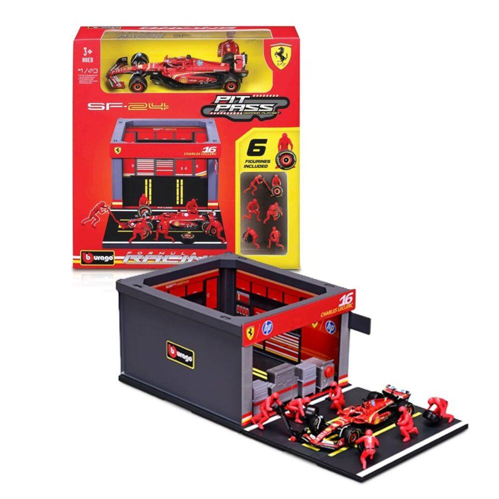 Pitstop Ferrari com Carrinho 1:43 Charles Leclerc 16 - Burago
