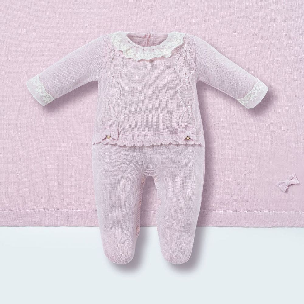 Saída de Maternidade Bebê Tricot Rosa Algodão Babados - Hug