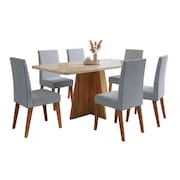 Conjunto Sala de Jantar Mesa 1,60m com vidro Anjos 6 Cadeiras Linho Milano Viero