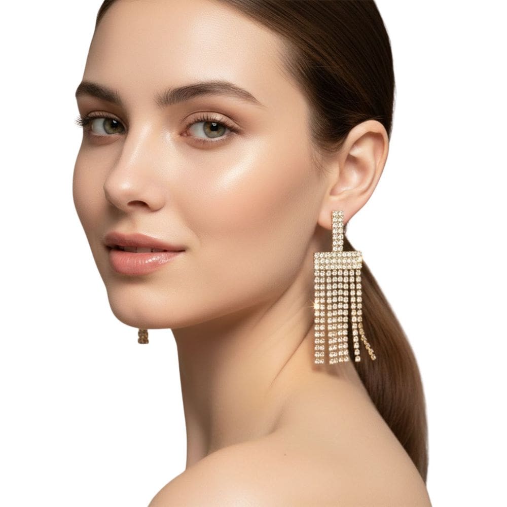 Brinco Feminino Franja Strass Brilhante Festa Luxo