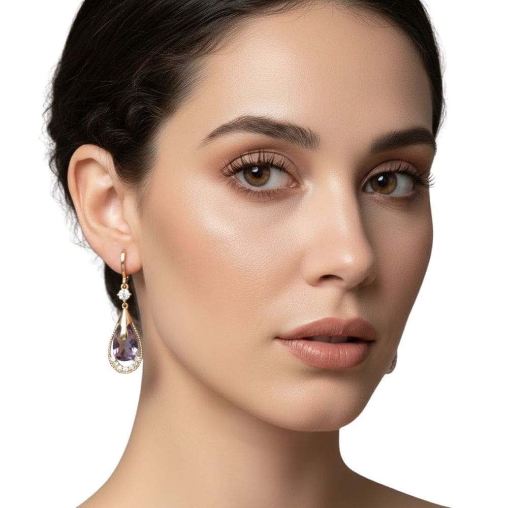 MP - Brinco Feminino Gota Ametista Real Roxo