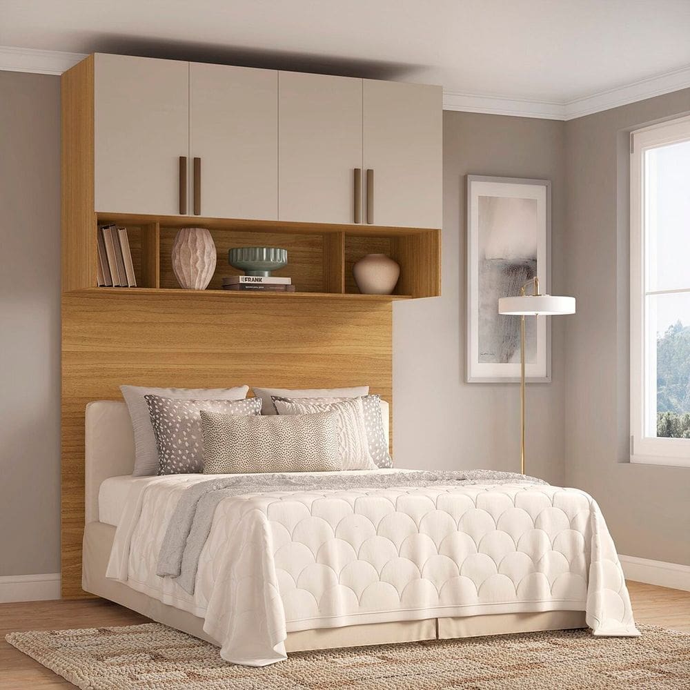 Módulo Aéreo Queen com Cabeceira Mdf Trend Altezza Freijó/Off White