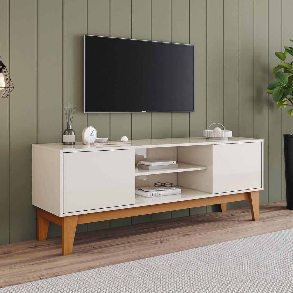 Rack para Tv até 55 Polegadas 140cm 2 Portas Alure Cinamomo/Off White