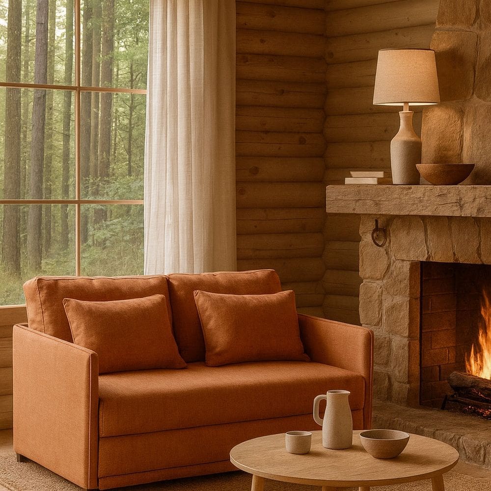 Sofá-cama Casal 152cmx90cm Linho Charlie Terracota