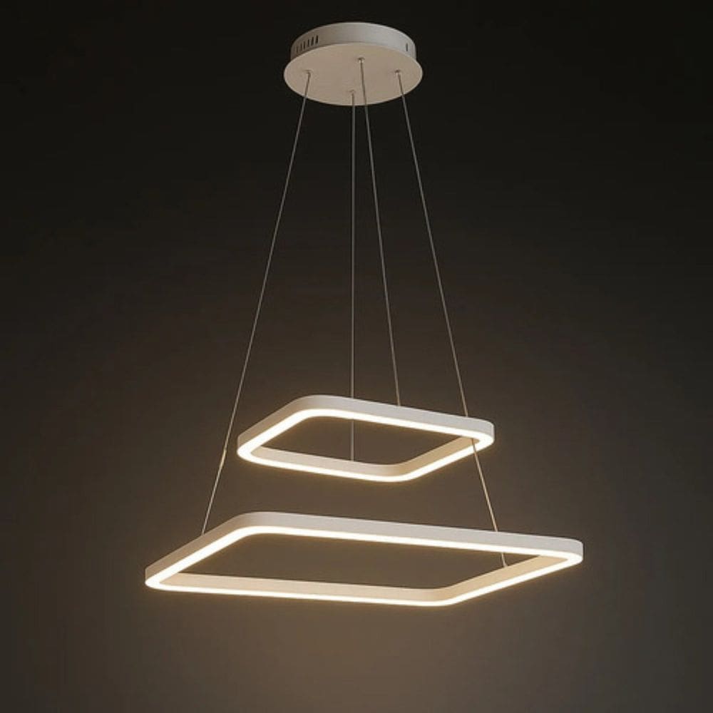 Lustre Pendente Led 2 Arcos Quadrados Domum Super Premium Branco