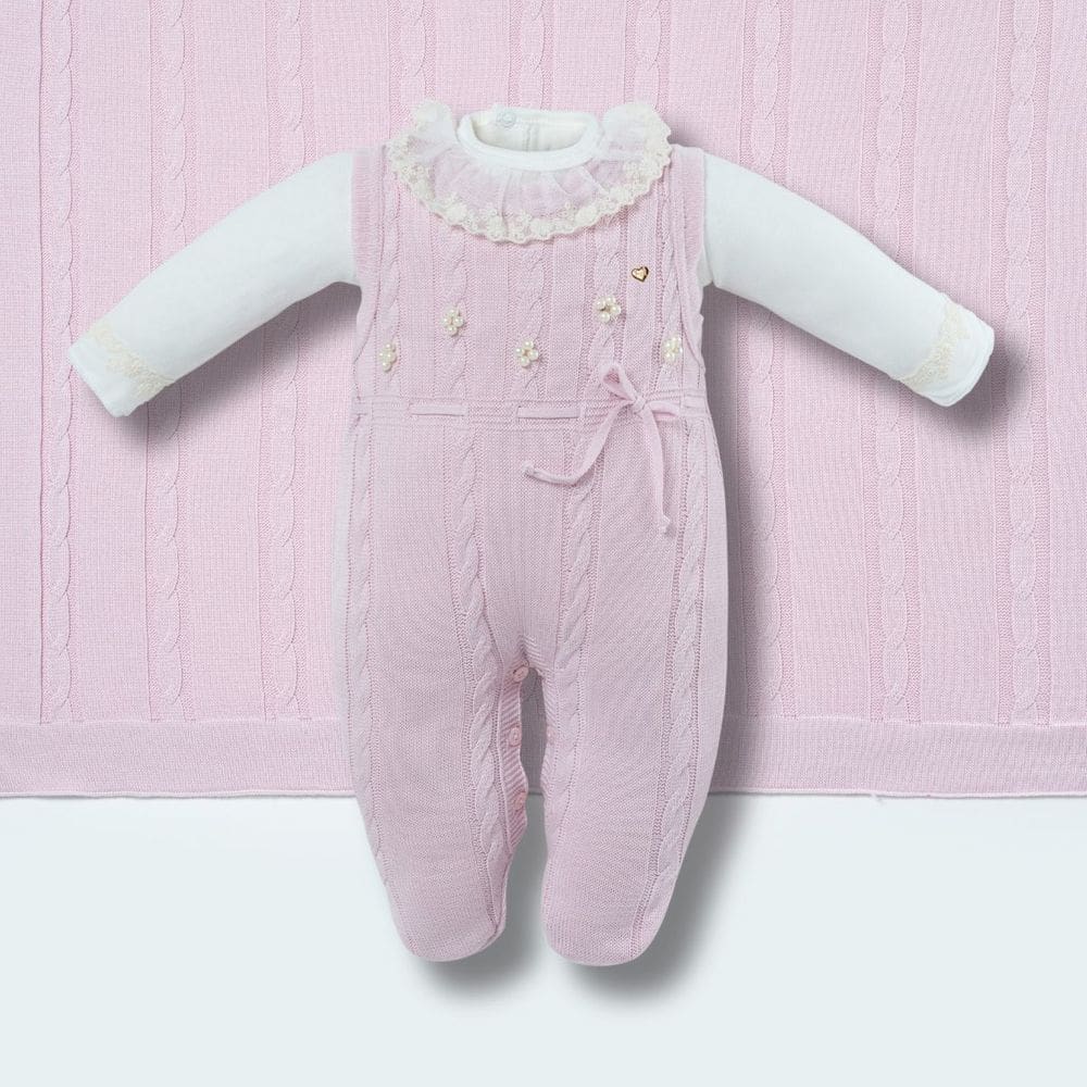 Saída de Maternidade Bebê Tricot Rosa Algodão 3 Pçs - Hug