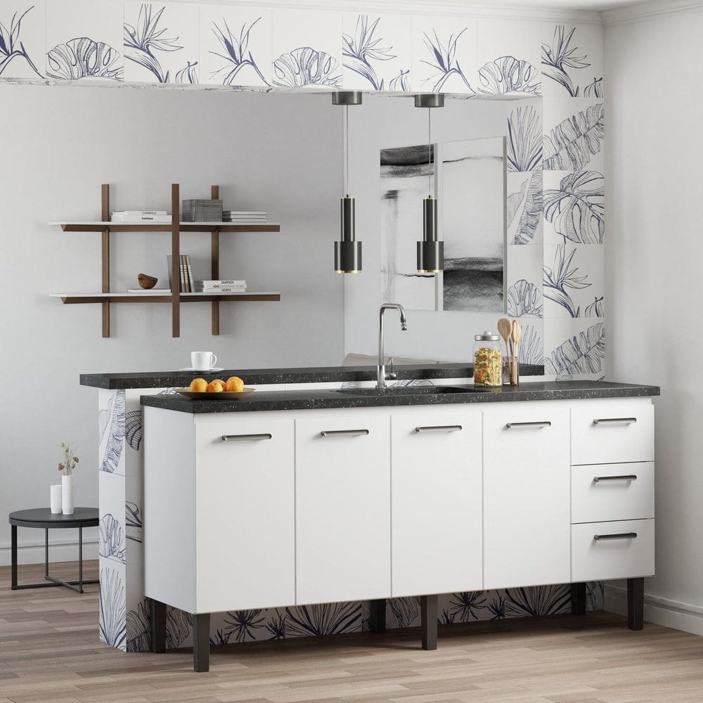 Gabinete para Cozinha em Aço Novo Vênus - Pia 200cm Branco