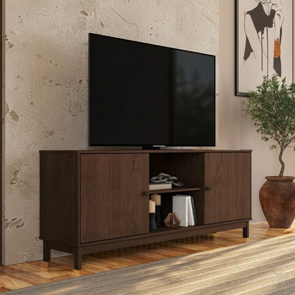 Rack 2 Portas e Nicho Madeira Maciça Essência Café