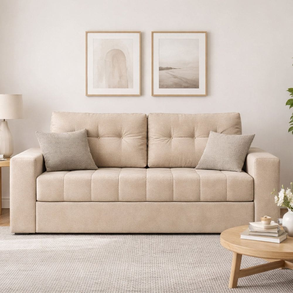 Sofá Cama Casal em Tecido Veludo 182cm com Espuma D28 Murilo Veludo Bege
