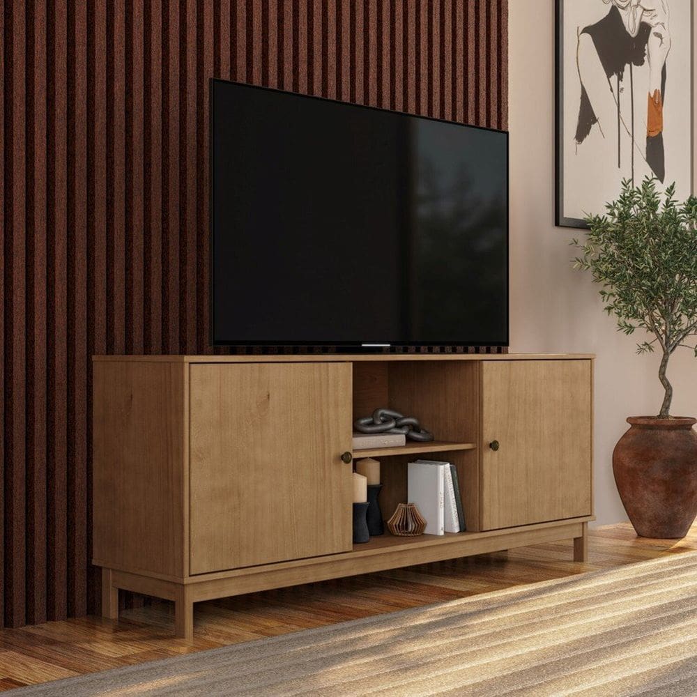 Rack 2 Portas e Nicho Madeira Maciça Essência Freijó