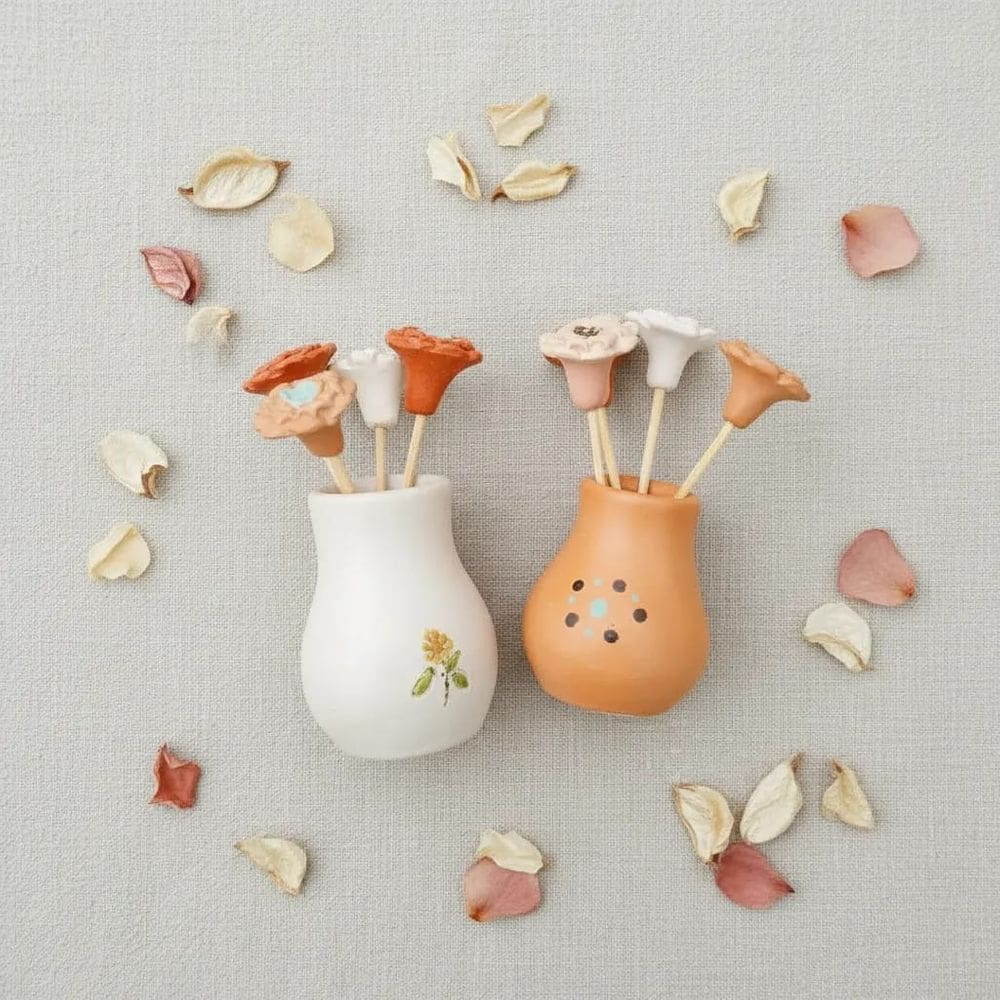 Vasos De Barro Arranjo De Flores Artificiais Em Cerâmica 2un