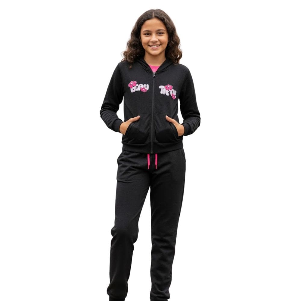 Conjunto Meninas Moletom com Capuz Blusa e Calça Inverno