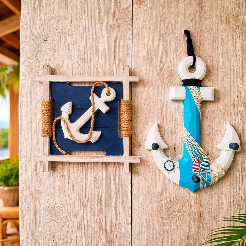 Âncora Quadro Decoração Parede Casa Praia Náutica Kit 2pçs