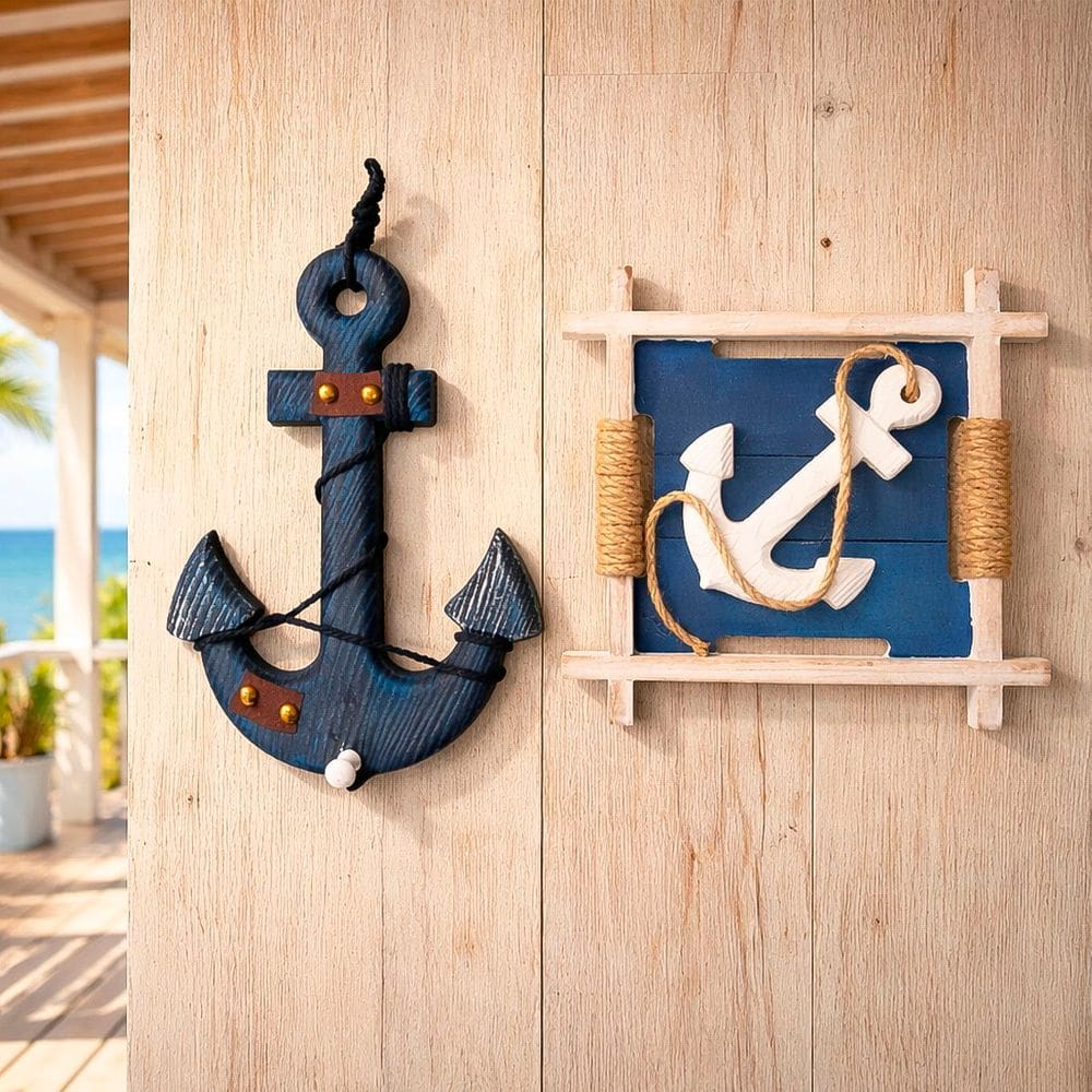 Âncora Quadro Decoração Náutica Parede Casa Praia Kit 2pçs
